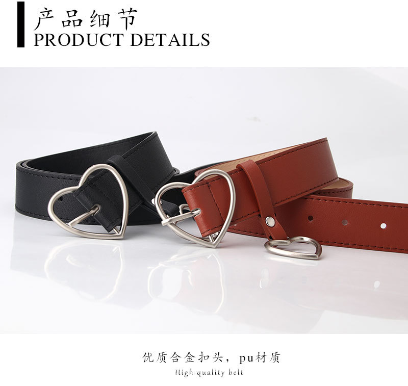100g Weight Alloy Material Heart Pattern Women'S Gender Basic Style Coffee, White, Red, Camel, Black Color New Love Pin Buckle Belt Simple Fashion All-match Heart-shaped Hanging Decorative Women's Belt Wholesale 8