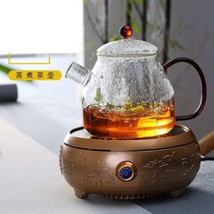 耐熱玻璃蒸茶壺蒸煮茶壺蒸煮兩用蒸汽煮茶壺養生壺玻璃茶壺茶具