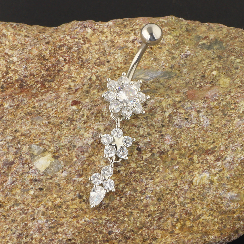 Rose Gold Plated Stainless Steel Navel Ring Round CZ Belly Button Piercing Jewelry detail image 9