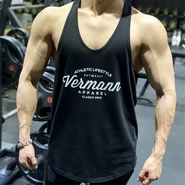 Sports Fitness Vest Men's Outdoor Running Training Pure Cotton Elastic Moisture-wicking Sleeveless I-shaped Vest Top
