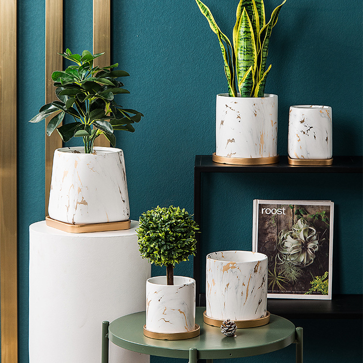 Marble pattern ceramic pot pots in Nordic ins