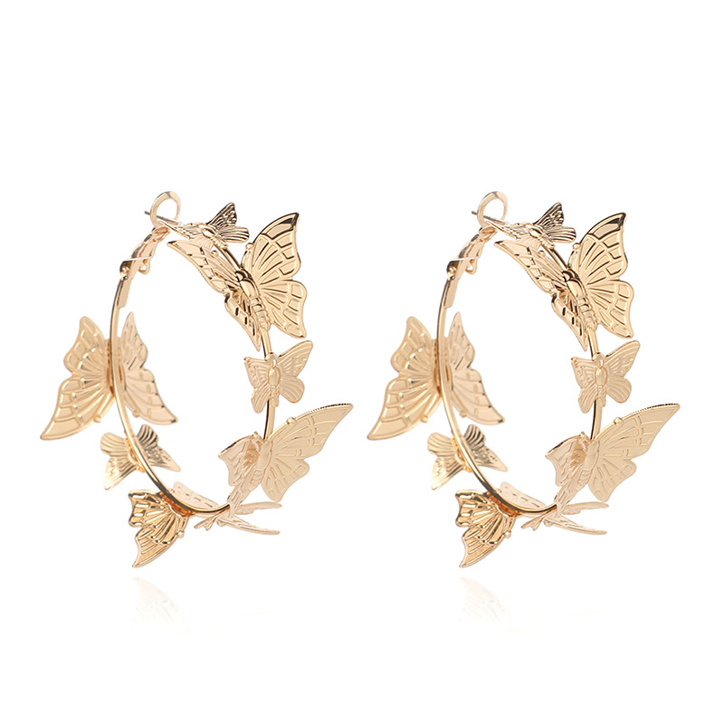 9g Weight Earrings Classification Wedding, Travel Occasion Butterfly Pattern Women'S Gender White, Gold Color Fashion Butterfly Earrings Golden Round Earrings Simple Retro Style Earrings For Women Nihaojewelry 5