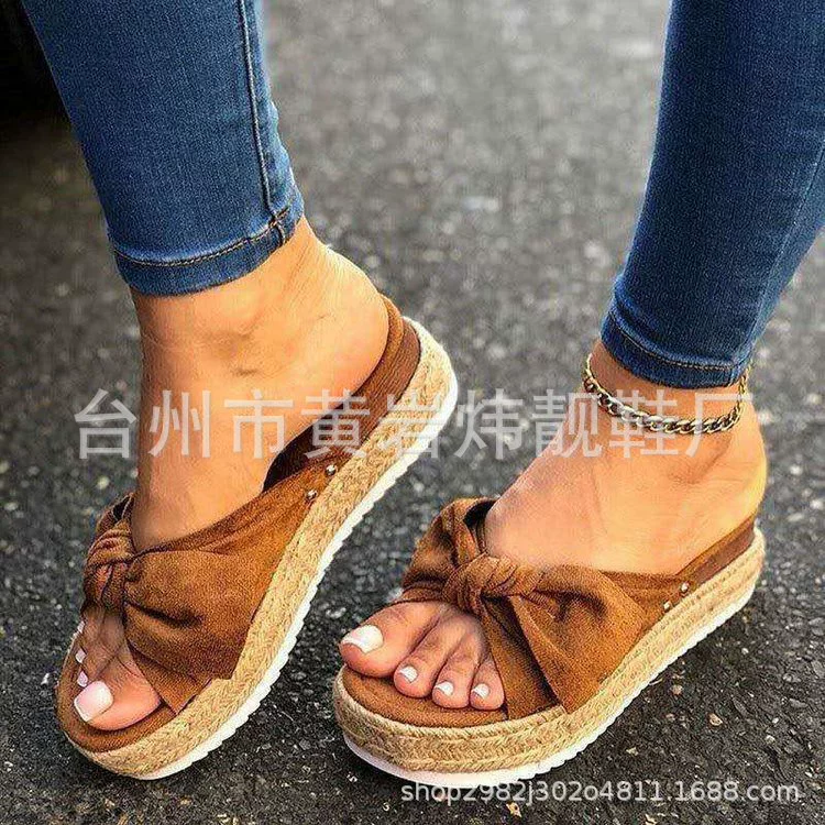 Summer slide with bow platform, slippers, footwear, sandals, plus size, wholesale