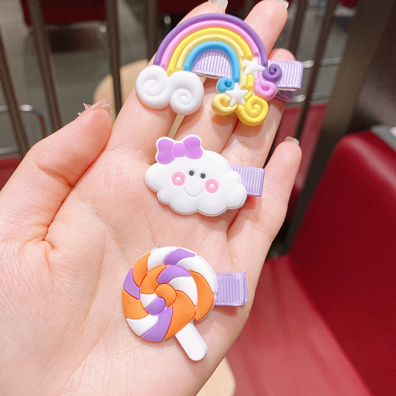 Regenbogen Wolke Lutscher Farbe Haarnadel Koreanische Kinder Niedliche Haarkarte Kleines Mädchen Baby Haarschmuck Clip display picture 2