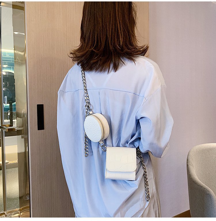 Korean Style Chain Solid Color Stone Pattern Messenger Double Square Round Bag Wholesale Nihaojewelry display picture 1