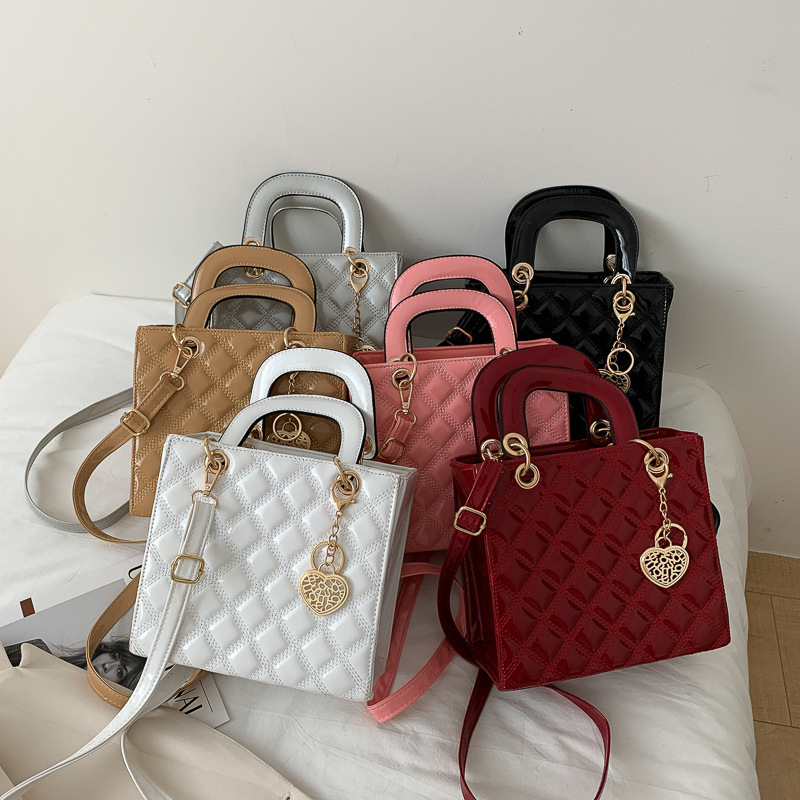 Spring And Summer New Pu Daifei Bag Color Patent Leather Single Shoulder Slant Cross Bag Embroidered Line Lattice Handbag