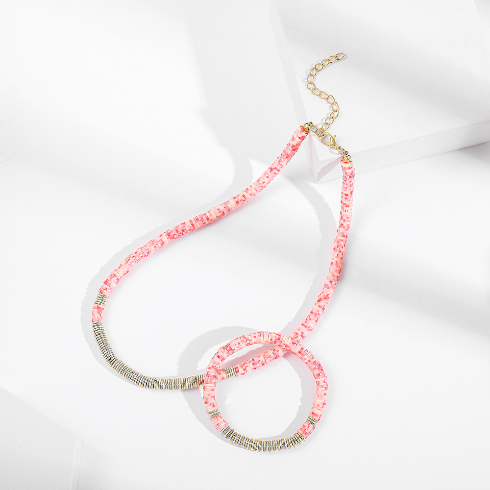 Fashion Pink Soft Ceramic 6mm Clavicle Chain Women's Short Necklace Bracelet Set display picture 2