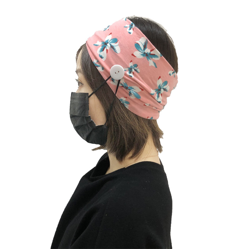 New Fashion Printed Stretch Cloth Mask Anti-leather Button Headband Fitness Yoga Headband display picture 12