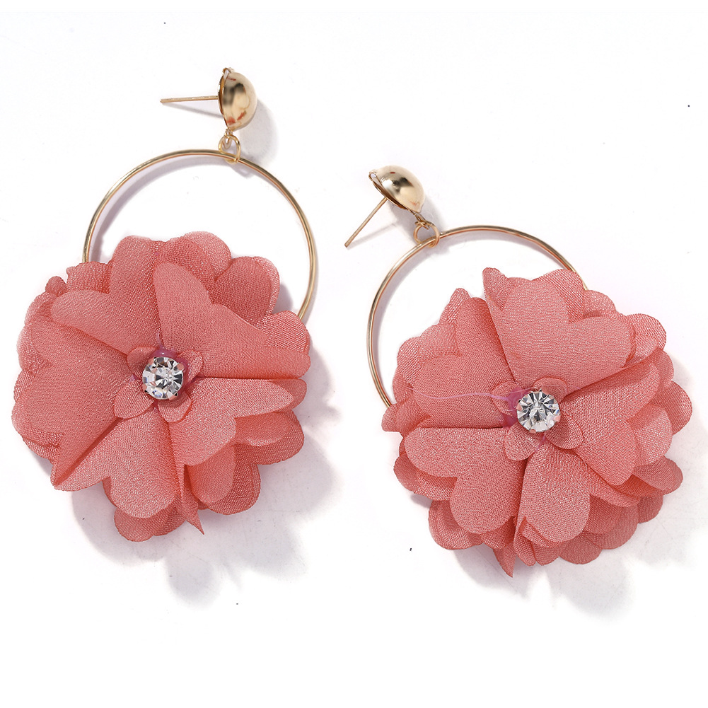 Pendientes De Moda Para Mujer Pendientes De Flores De Diamantes Tejidos De Tela Hueca Bohemia display picture 6