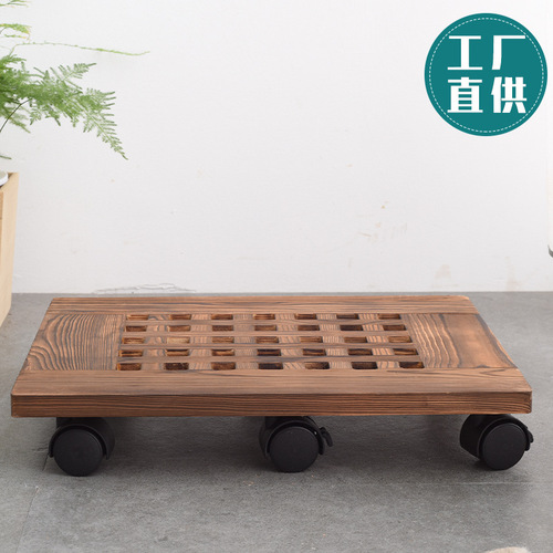 Thickened Petal Support Real Wood Mobile Planter Tray Round Flower Stand Planter Base with Wheels Brake Swivel Casters