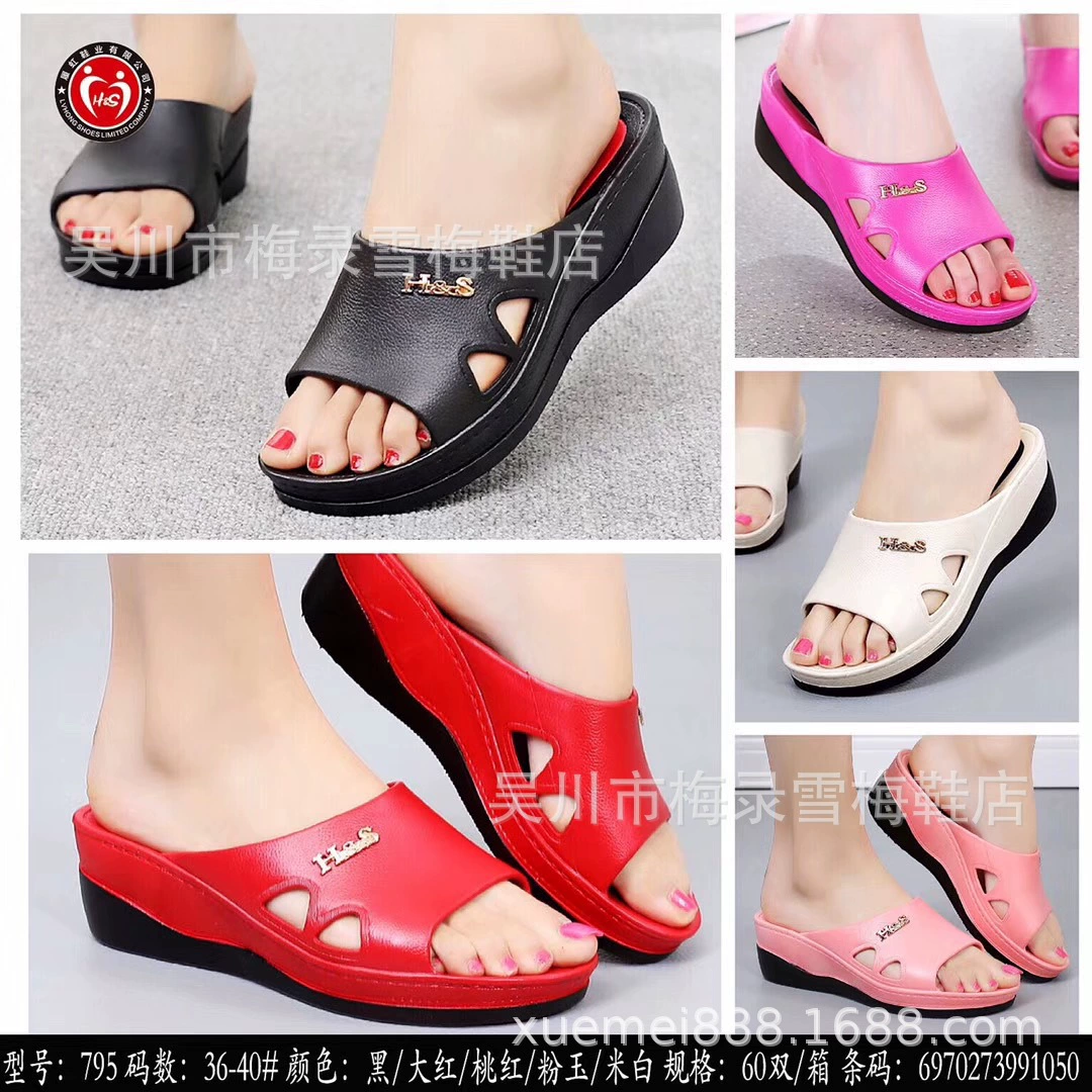 Новые женские летние сандалии, модные тапочки для мам на толстой подошве, туфли на танкетке, нескользящие пластиковые женские тапочки, высокая подошва LH.