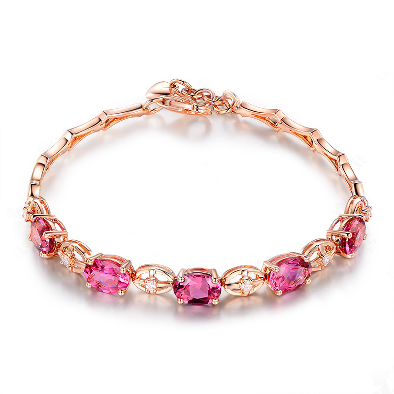 Personality Elegant Pink Tourmaline Bracelet Korean Style Fresh Pink Crystal Bracelet European and American Vintage Rose Gold Bracelet Personality Elegant Pink Tourmaline Bracelet Korean Style Fresh Pink Crystal Bracelet European and American Vintage Rose Gold Bracelet