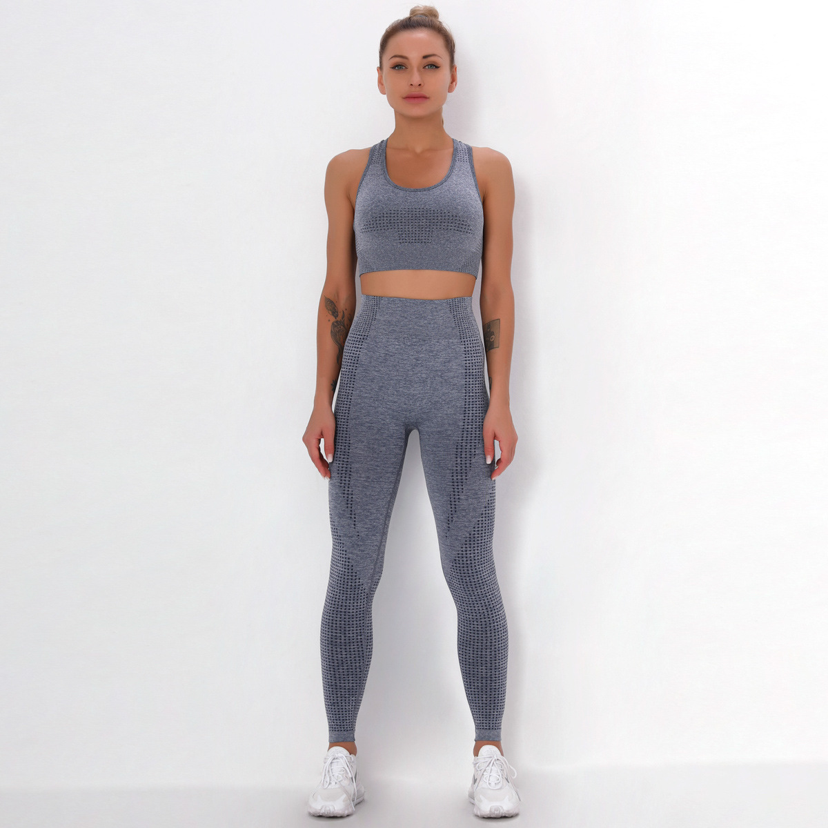 seamless knitted tight-fitting dot jacquard sports suit  NSLX9011