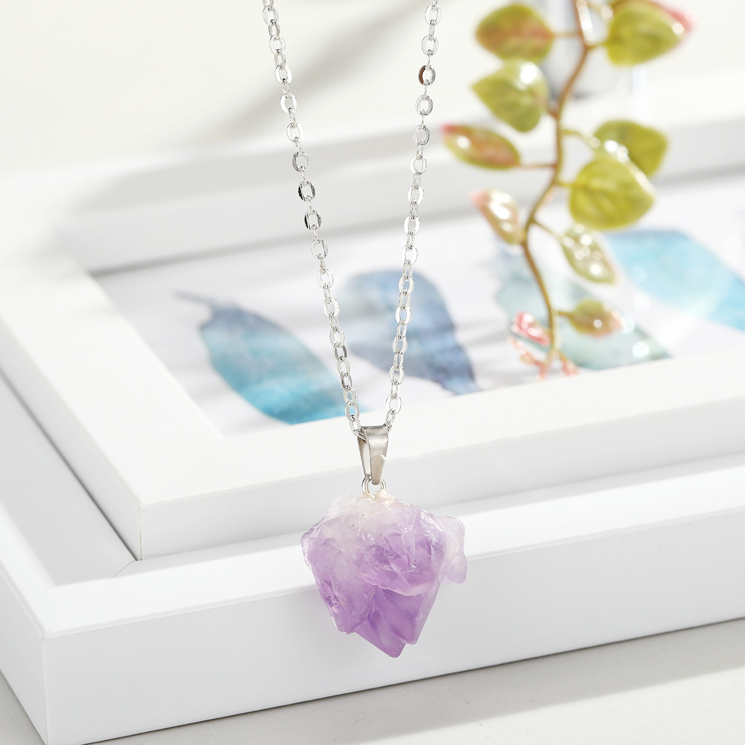 Fashion Irregular Stone Necklace Nihaojewelry Wholesalekorean Natural Stone Necklace Amethyst Pendant Necklace Crystal Bud Chain display picture 3