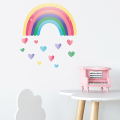 Fanxi Foreign Trade Wall Stickers, Hand-Painted Colorful Heart & Rainbow Design, Self-Adhesive & Removable Decals for Kids' Rooms, FX-F08