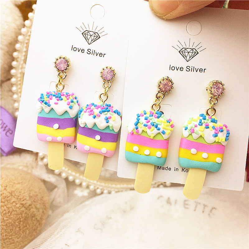 925 Sterling Silver Ear Needle Material 1 Pair Simple Style Classic Style Ice Cream Inlay Plastic Resin Rhinestones Drop Earrings