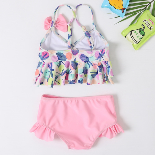 New children's swimsuit cross-border split baby girl swimsuit girl's cute dragonfly colorful dot print swimsuit