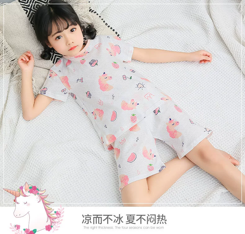 classic children's nightgown Summer Kids Pajamas Baby Girls Boys Shirt+Shorts 2pcs/set Cotton Mesh Breathable Homewear Sets Children Cartoon Nightwear Suit children's pajamas bulk