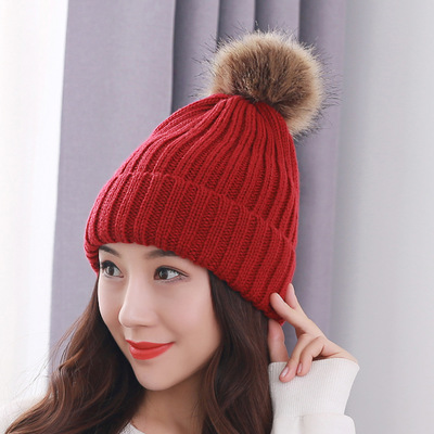 2021年秋冬新款毛线帽纯色毛球帽速卖通欧美亚马逊爆款加厚针织帽