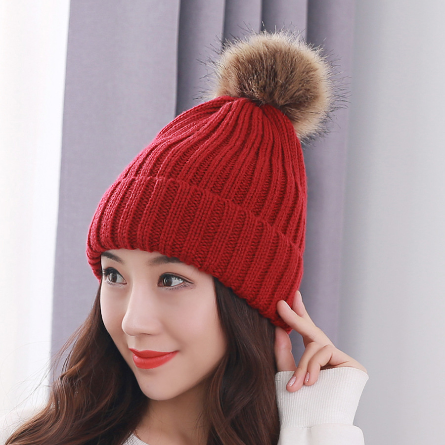 2021年秋冬新款毛线帽纯色毛球帽速卖通欧美亚马逊爆款加厚针织帽