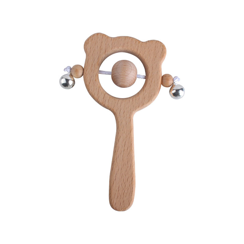 Nuevo DIY dibujos animados haya mano palo juguete mordedor búho marrón oso sonajero juguete mordedor