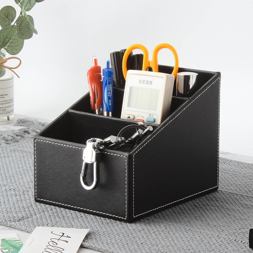 Business leather multi-functional desktop miscellaneous storage box, remote control cosmetic storage stand, office supplies wholesale