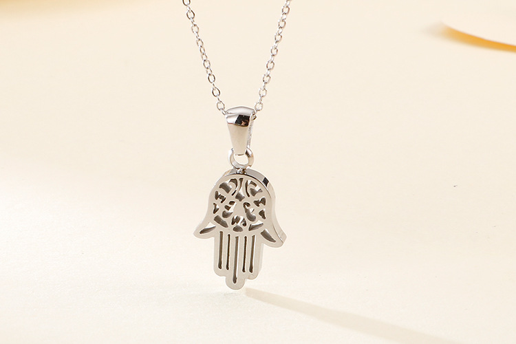 Stainless Ornament Kazam Palm Titanium Steel Pendant Fatima Hand Stainless Steel Necklace and Earrin