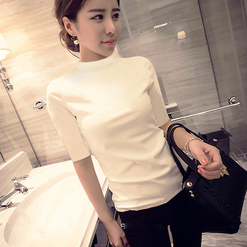 Factory direct low price new casual women's fashion small high collar sleeve slim cotton T-shirt women's wholesale and retail
