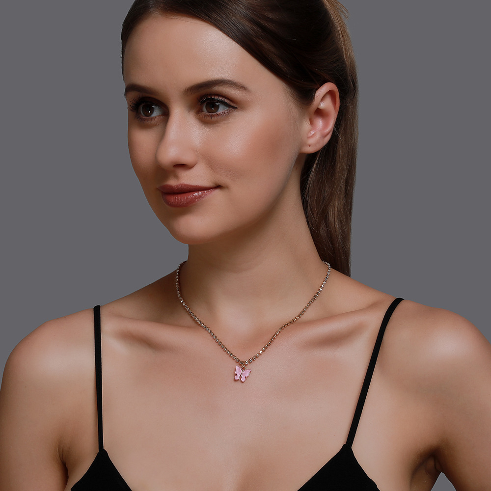 butterfly necklace wild colorful butterfly clavicle chain temperament simple butterfly pendant whole