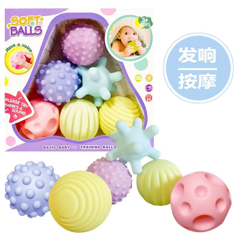 Sensory Soft Rubber Baby Massage Balls, Teether & Grasping Toy, Assorted Textures (single or 6‑pc)