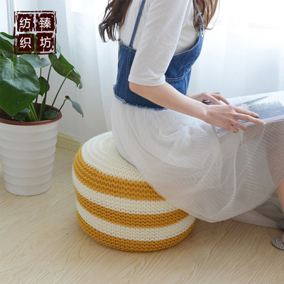 direct deal Acrylic knit circular Seat cushion peas POUF Knitted blanket cushion