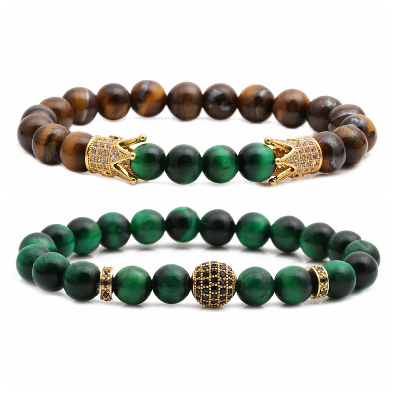 New Bracelet Tiger's Eye Frosted Stone Crown Diamond Ball Beaded Bracelet Set Wholesale Nihaojewelry display picture 5