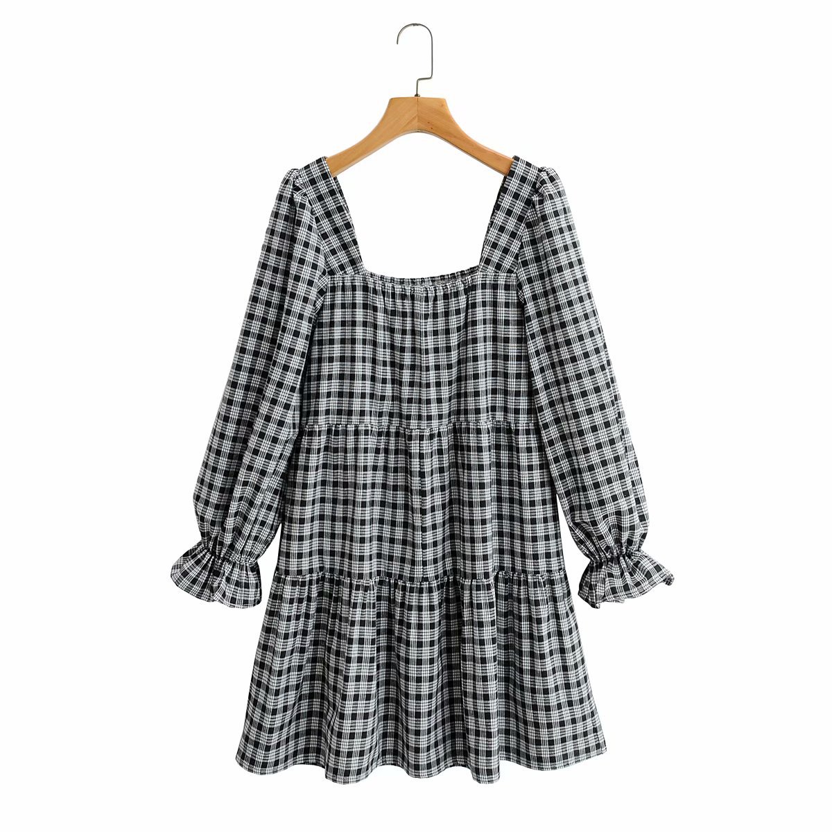 retro square neck puff sleeve dress NSAM14896