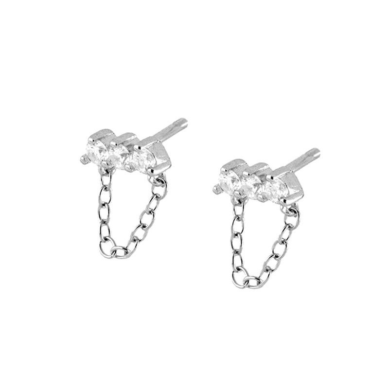 Korean Style Simple Three Zircon Hanging Ear Chain Earrings Temperament Party Ear Jewelry display picture 2