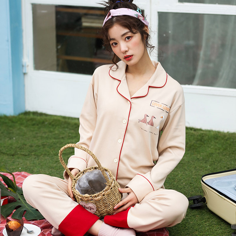Cardigan de algodón para mujer Pijamas PRIMAVERA/otoño/invierno suelto 100% algodón de dibujos animados desgaste del hogar ocio traje de dos piezas