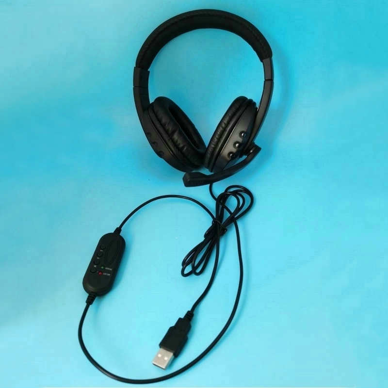 USB接口头戴式游戏耳机电脑有线耳机1.5m皮质线控带麦耳机批发