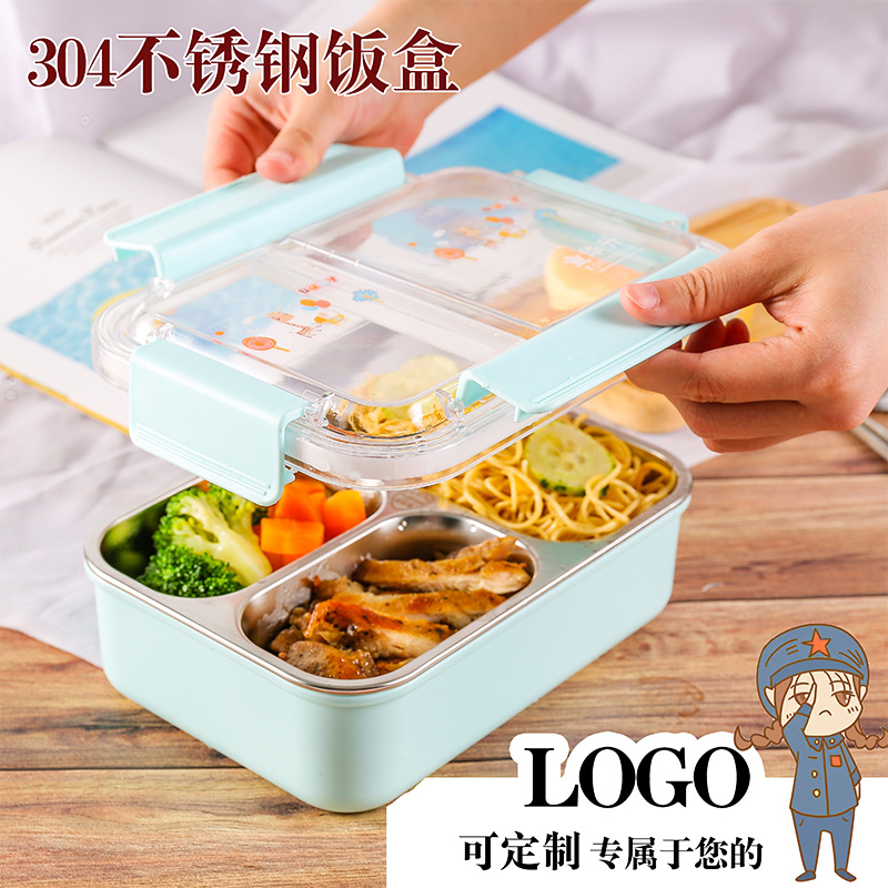 304不鏽鋼飯盒三格可加熱學生餐盒保溫飯盒成人兒童便當盒可定制
