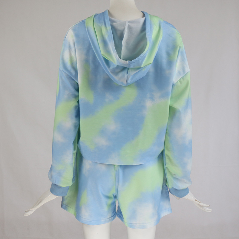 Tie-Dye Hooded Long Sleeve Sweatshirt Set NSGE37846