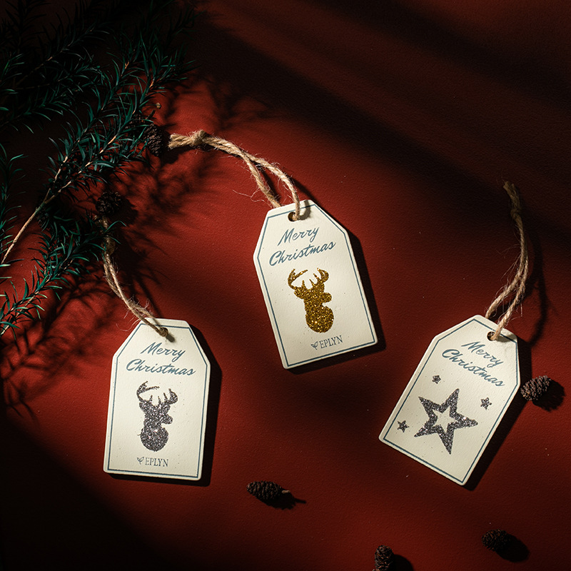 Navidad alce de pentacos oro plata madera pequeña tarjeta colgante decoración de regalos de Navidad marcadores clips colgante