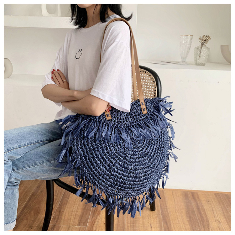 summer new hollow tassel bag shoulder woven straw bag spike paper woven bag beach bag fashion bag wholesale nihaojewelry NHGA220972picture15