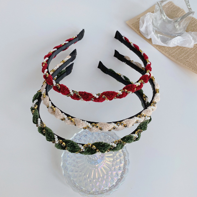 Korean Pearl Rhinestone Woven Thin-edged Simple Wave Headband  Wholesale display picture 3