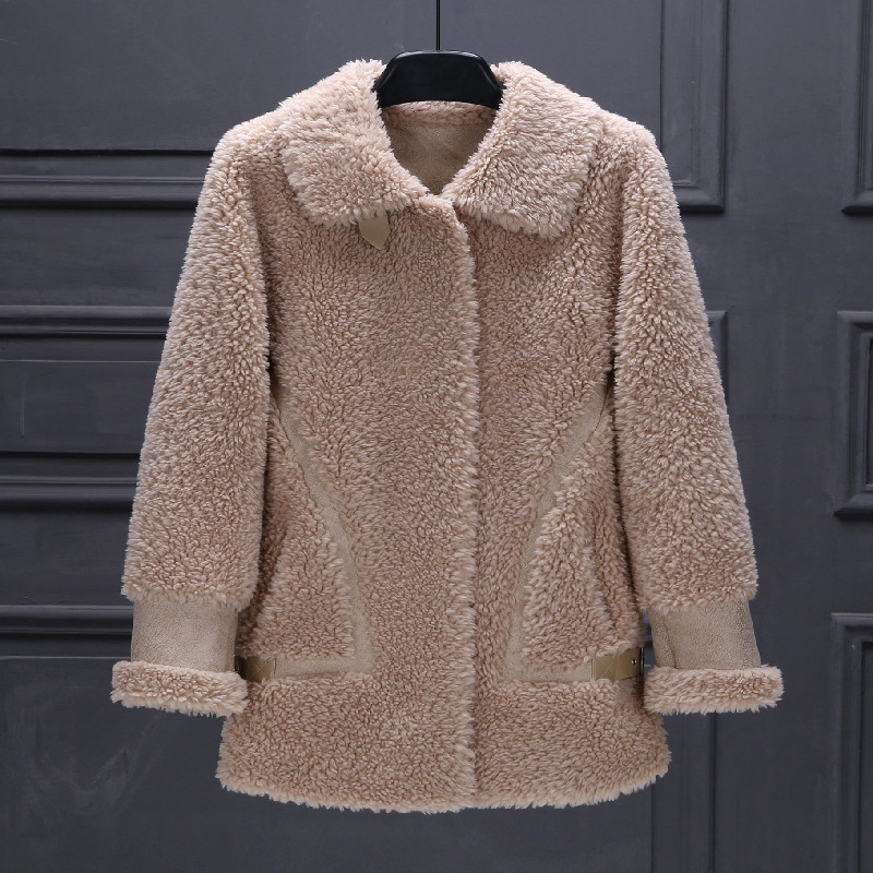 direct deal Ai Meili Sheep velvet overcoat new pattern grain Lambswool Fur one Fur coat