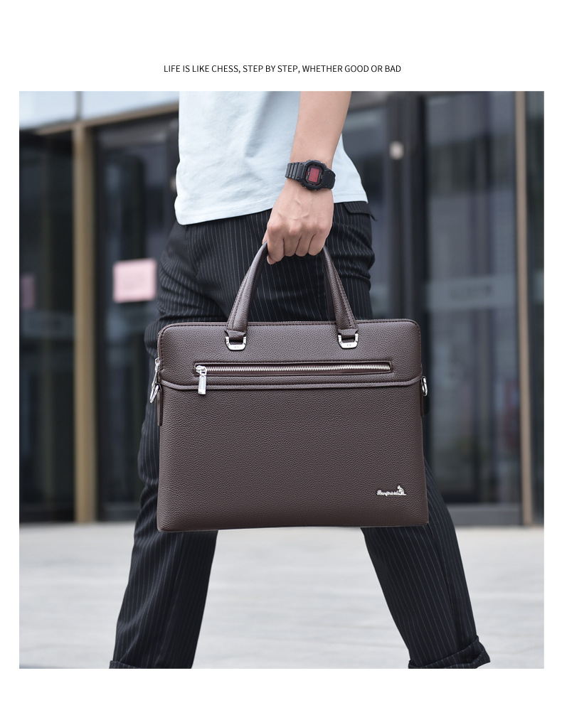 Men's Business Solid Color Pu Leather Waterproof Briefcases display picture 2