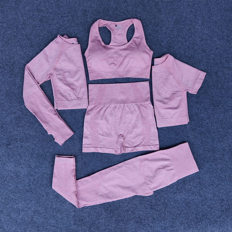 European and American Yoga Suit 5 Piece Set 6 Color Bra Pants Top Short Sleeve Shorts Yoga Suit suit Seamless Fitness Suit