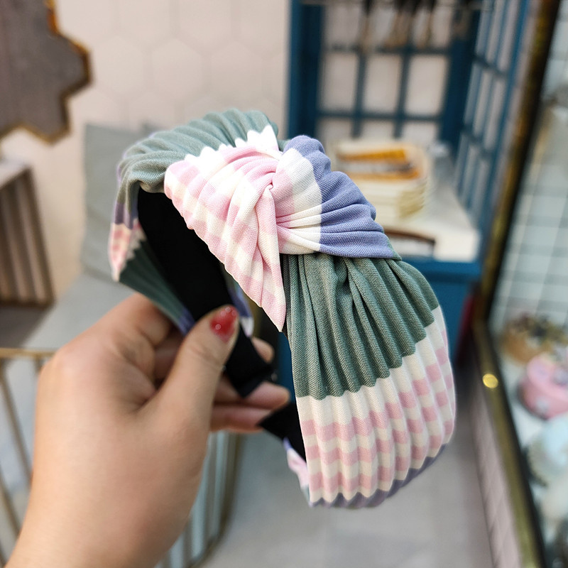 New Hot Sale High-end Fabric Pleated Knotted Headband Fashion Color Striped  Headband Wholesale Nihaojewelry display picture 5