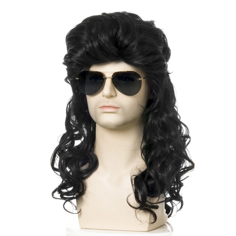 New European and American wig 7080 s men's rock party long curly hair role Halloween playing head gear