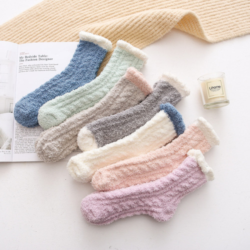 Coral Plush Sleeping Socks Women's Autumn and Winter Towel Floor Cute Sleeping Plus Velvet Thickening Warmth Factory Direct Sales