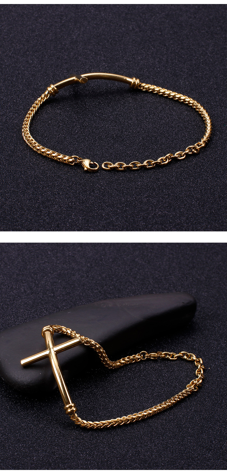 16g Weight Vacuum Plating Gold Plating Process Simple Style Cross Titanium Steel Plating 18K Gold Plated Vacuum Plating Men's Bracelets Men's Chain Bracelets