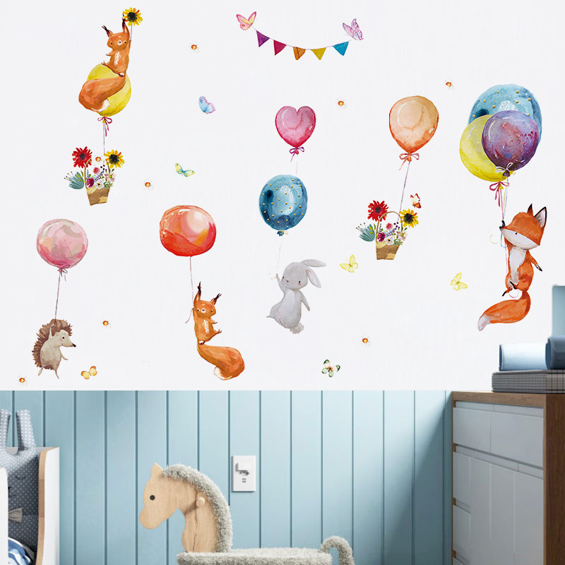 Cartoon Hand-painted Fox Balloon Wall Stickers Kindergarten Children's Room Study Room Decoration Stickers Removable display picture 5