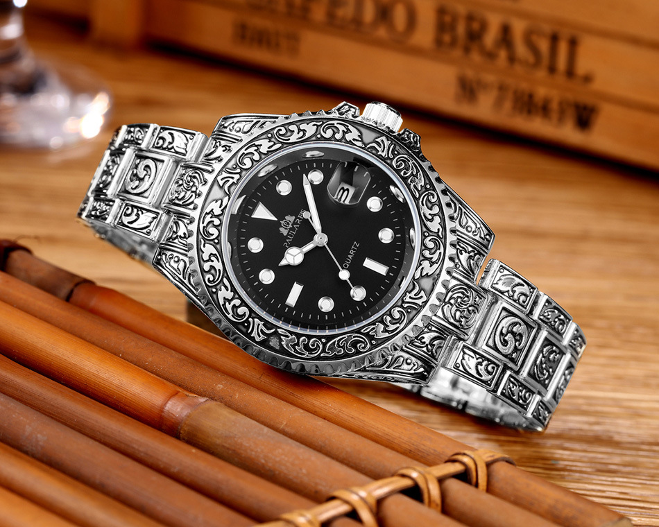 Montre homme à quartz sculptée avec calendrier fantôme d'eau lumineuse MONTRE À QUARTZ_voghion.com